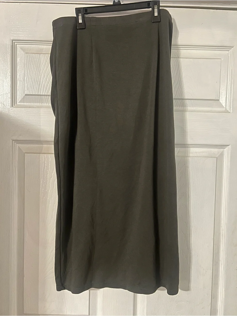 Ruched Side-Drawstring dark olive green Midi Skirt L
